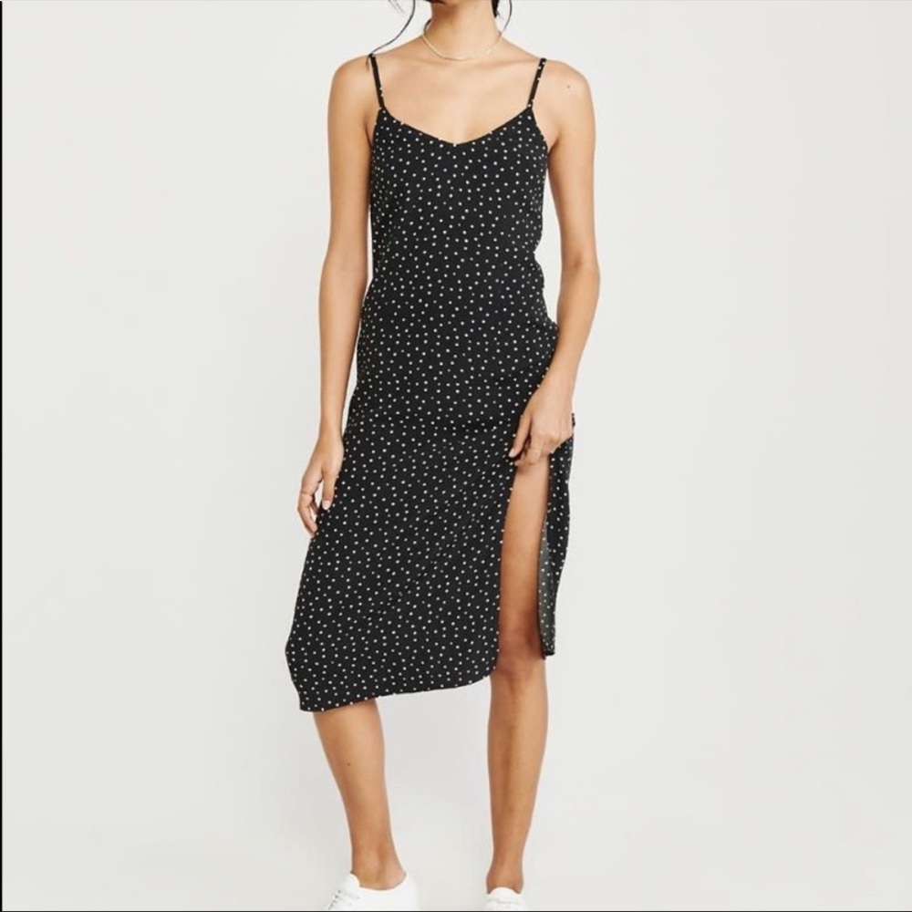 Abercrombie & Fitch Navy Polkadot Midi Dress